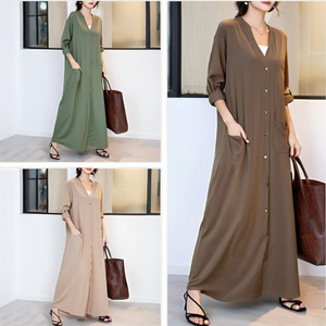 Vestido Midi Tipo Camiseta Elegante de Verano para Mujer, Talla Grande, Informal, para Fiesta de Graduación, con Bolsillos, Mezcla de Poliéster/Algodón, Talla Única - Product Image 4