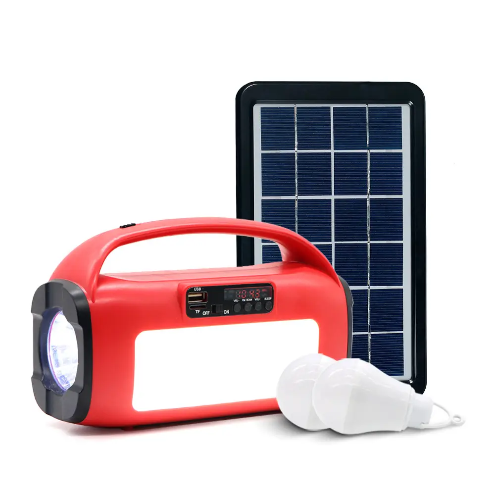 Kit solare luci di inondazione di sicurezza 3w Radio Fm altoparlante Wireless pannello portatile Kit solare sistema di banca di energia solare