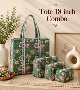 Sac fourre-tout vintage vert à imprimé fruits de 18 pouces avec 3 trousses de maquillage zippées, poignée souple, ensemble multifonction grande capacité - Product Image 4