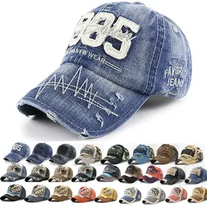 wholesale assorted designs sports caps man distressed vintage denim baseball cap for men