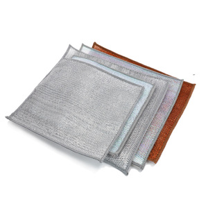 Paño de limpieza de doble capa de alambre plateado, rectangular, antiadherente, de lana de acero para ollas y sartenes, uso doméstico. - Product Image 3
