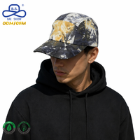 Casquette de campingur 5 panneaux unie Tie-Dye Camo à visière plate, réglable, style streetwear, motif marbré, luxe ethnique