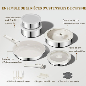 Juego de Ollas y Sartenes de Acero Inoxidable Triple de Alta Calidad con Revestimiento Cerámico, Tapas de Vidrio y Asas Desmontables - Product Image 2