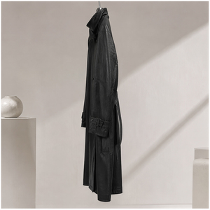 Jas Trench Kulit Imitasi Lengan Panjang Hitam Wanita Elegan untuk Pakaian Luar Sehari-hari - Product Image 5