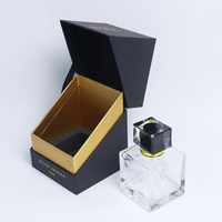 Emballage personnalisé pour flacon de parfum de 100 ml, boîte-cadeau rigide noire avec couvercle à rabat, emballage cosmétique de luxe noir, boîte à bougies avec logo doré