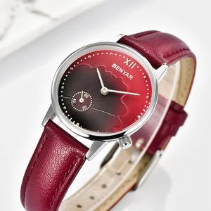 Reloj de Pulsera para Mujer, Diseño Simple, Correa de Cuero Genuino, Cuarzo, Color Rojo, Envío Directo - Product Image 2