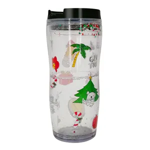 350ml Double Wall plastic Tumbler To Go,Reusable Coffee & Tea Cup Insulated Clear Travel Mug with Anti-Splash Lid