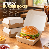 Boîtes à hamburgers en papier kraft Interpac, résistantes à la graisse, écologiques, avec logo personnalisé, fermeture magnétique, boîtes à emporter pour restaurants