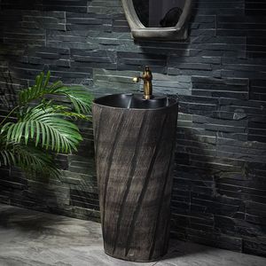 Évier sur pied en céramique <span class=keywords><strong>de</strong></span> style moderne Lavabo extérieur monotrou sur pied pour cour balcon hôtel Égouttoir intégré - Product Image 3