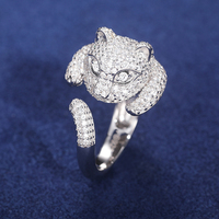 Nouveautés Unisexe Couple Bijoux De Mariage Réglable Or Blanc Moissanite Personnalité Exagérée Tête De Léopard Anneau D'animal