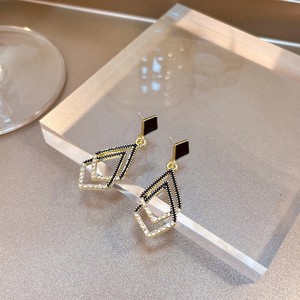 الأقراط اللامعة الأكثر مبيعاً أقراط مرصعة بسحاب أسود أقراط متدلية مزدوجة عصرية للنساء بالجملة - Product Image 3