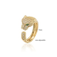 Bague Tête de Panthère en Laiton CZ, Bijou Hip Hop Tendance, Ajustable, Micro-Incrustée de Zircon, Style Léopard, pour un Look Mode et Distinctif