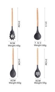 Set Peralatan Dapur Ramah Lingkungan >20pcs Bebas BPA dari Silikon dengan Gagang Kayu Termasuk Corong - Product Image 5