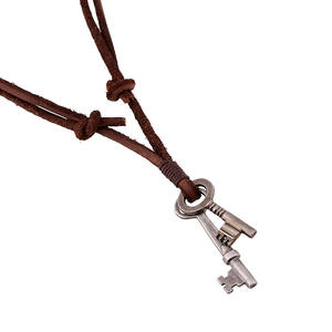 Punk <span class=keywords><strong>Biker</strong></span> Brown Surfer Mignon Clé Pendentif En Cuir Véritable Dentelle Collier Ras Du <span class=keywords><strong>Cou</strong></span> - Product Image 1