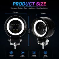 Mini projecteur de travail LED RCJ 20W 3 pouces avec application, nouveau phare auxiliaire pour voiture avec œil d'ange pour position avant, pour camions et motos