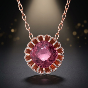 Rose Gold Plated Morganite Pendant <b>Necklace</b> With Diamond Accents Flower Shape Luxury Women Link Chain Everyday Wear - Product Image 3