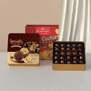 Wholesale Large Square Cookies Nuts Metal Box Packaging Tinplate Metal Chocolate Tin Box With Lid