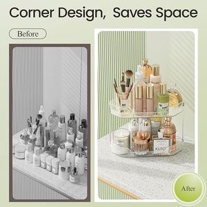 Organisateur de comptoir de salle de bain d'angle à 2 niveaux, organisateurs et rangements de comptoir de salle de bain en forme de losange, organisateur de maquillage d'angle - Product Image 6