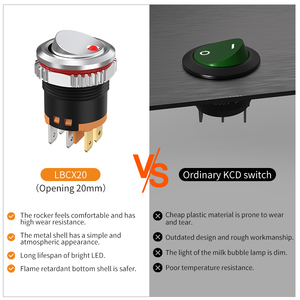 Lanboo สวิตช์โยกทรงกลม20มม. CX20รุ่น LED ที่มีตัวเลือกหลายตำแหน่งหัวโครม/พีซีเสริม16A 5-24V/220V - Product Image 4