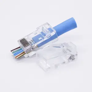 Conector Modular Utp Cat6 de orificio pasante de alta calidad, conector de paso a través, transparente, macho, 8 pines, RJ45, Makrolon PC