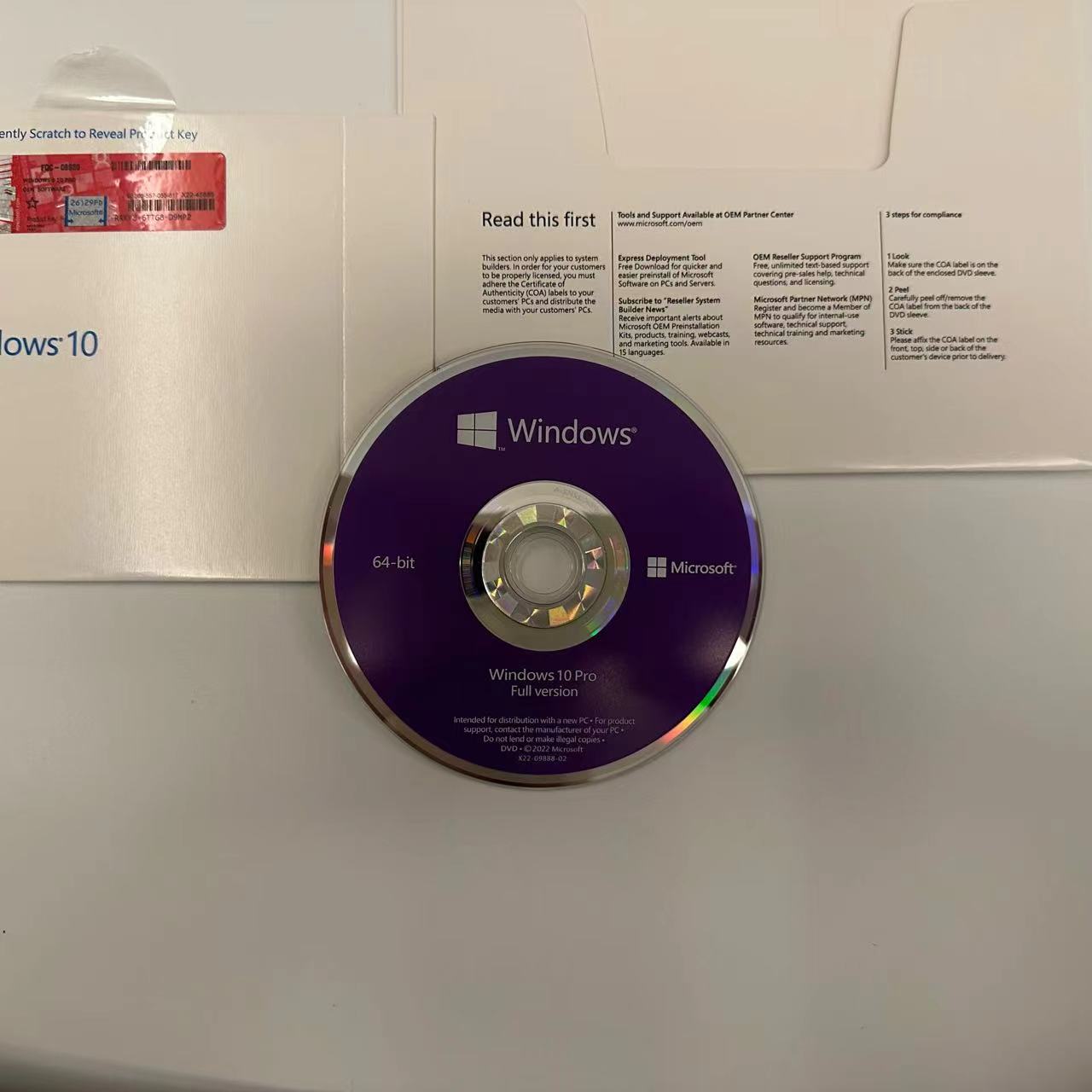 Microsoft Windows 10 Pro Key - Full Package DVD 1 Set=5 Pcs