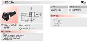 高電圧R3-21ネジ式ヒューズホルダー5*20 10A 250Vヒューズ、高遮断容量ULCSA認定