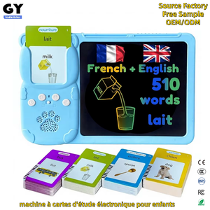 GY Bilingual French/English Blue <strong>Talking</strong> <strong>Flashcards</strong> Drawing Tablet LCD Writing Pad for Kids Toddlers Learning Toy Plastic - Product Image 2