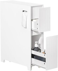 <span class=keywords><strong>Meuble</strong></span> de salle de bain étroit de 20 cm sur roulettes, directement de l'usine, chariot de rangement encastré avec 2 tiroirs pour le stockage du papier toilette - Product Image 1