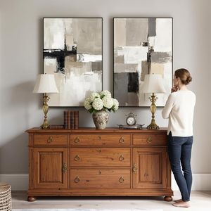 Set di 2 Quadri Moderni Astratti Neutri, Dipinti su Tela Testurizzata con Cornice in Polistirolo, Beige Grigio Nero, per Soggiorno e Camera da Letto - Product Image 3