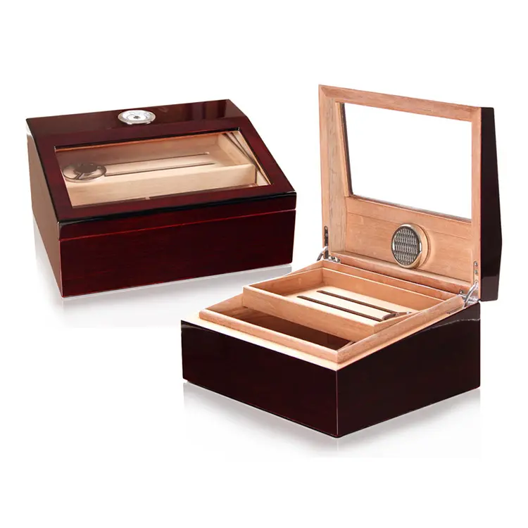 Sigaro di Caso di Esposizione Con Finestra Trasparente Piccolo Legno Massello Sigaro Mobile Cigar Humidor