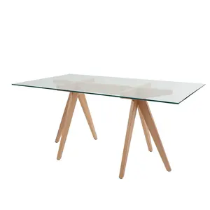 Personalizar a mesa de jantar para escritório em casa Pernas de madeira de vidro de design moderno