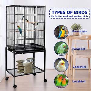 53-inch kandang burung dengan Rolling berdiri & rak penyimpanan, besar besi tempa burung beo kandang untuk Cockatiel, Conure, Lovebird, Parkit - Product Image 5