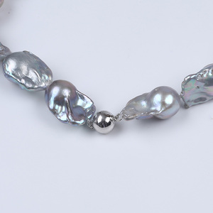 Ingrosso 925 argento catenaccio enorme grigio perla d'acqua dolce <span class=keywords><strong>collana</strong></span> barocca - Product Image 3