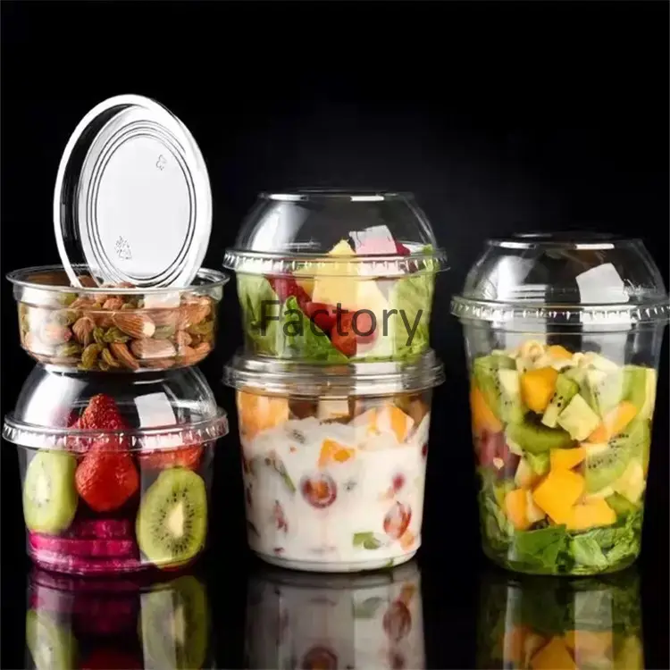 Offre Spéciale 117mm 16oz 32oz tasses d'emballage de qualité alimentaire conteneurs de charcuterie pour salade de fruits smoothies bol en plastique jetable avec couvercle