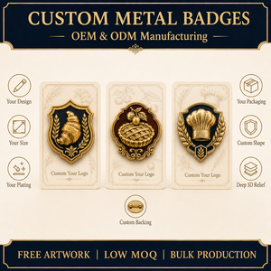 Badges métalliques personnalisés pour boulangerie, plaqués or, en relief 3D, croissant, chapeau de chef, épingles de revers - Product Image 2