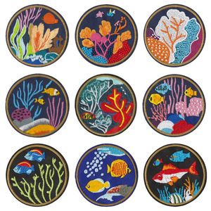 Iron-on Embroidered Colorful Marine Life Seaweed Cartoon <b>Ornamental</b> Fish Round Cloth Patch for Clothes Hats - Product Image 3