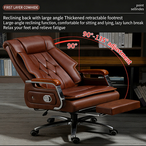 Sedia da Ufficio Direzionale Girevole in Pelle Premium con Schienale Alto, Reclinabile, Massaggiante ed Ergonomica con Rotelle per Uso Direzionale - Product Image 6