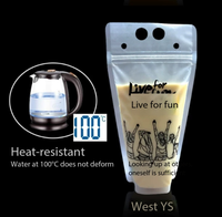 Sachet Doypack transparent givré de qualité alimentaire avec fermeture éclair, impression en héliogravure, matériau PET/PE, avec poignées pour jus et boissons liquides