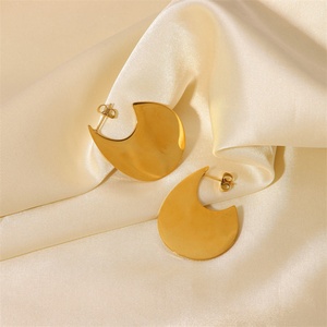 Boucles d'oreilles clous rondes en forme de grosse goutte d'eau, style européen et américain, en acier inoxydable plaqué or 18 carats, bijoux vierges pour femmes, tendance - Product Image 4
