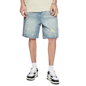 Men's Light Wash Denim Cotton Straight Fit <b>Shorts</b> Vintage Y2K Eco-Friendly Breathable Summer Denim <b>Shorts</b> - Product Image 1