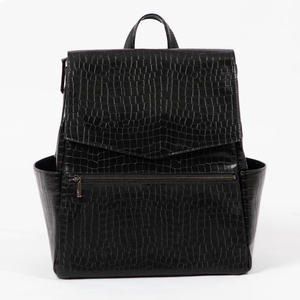 Logo personnalisé Croc <span class=keywords><strong>noir</strong></span> cuir classique maman voyage maternité sacs bébé couche sac à couches grande capacité sac à dos pour les femmes - Product Image 2