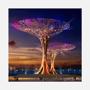 Decorazione quadrata esterna moderna giardino di <span class=keywords><strong>casa</strong></span> grande metallo arte artigianale luce in acciaio inossidabile lampada paesaggio albero scultura statua - Product Image 5