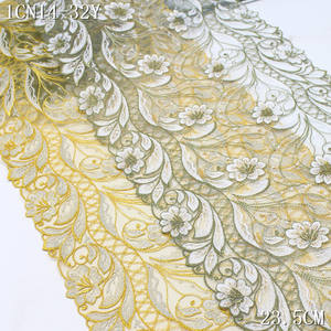 Pizzo <span class=keywords><strong>Ricamato</strong></span> Bicolore a Fiori 23cm, Morbido <span class=keywords><strong>Tulle</strong></span> Giallo e <span class=keywords><strong>Bianco</strong></span>, Bordatura in Pizzo <span class=keywords><strong>Ricamato</strong></span> per Abiti da Donna e Accessori Lingerie - Product Image 1