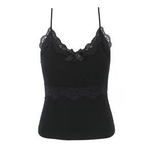 Camisola de Encaje para Mujer Talla Grande Pure And Desire N9215, Negra, Tejida, con Lazo, Color Sólido, Alta Elasticidad - Product Image 1