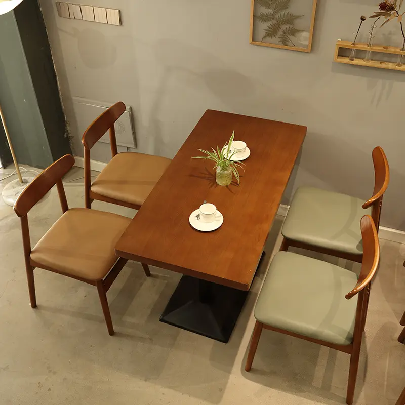 Retro café restaurante mesa set personalizado madeira maciça Fast Food jantar cadeiras