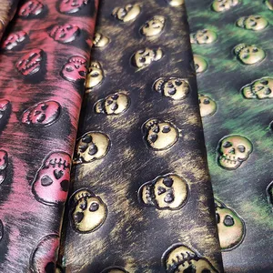 Vintage Halloween Textile Skull Embossed Faux Leather Fabric For Making Bag Shoes Phone Case