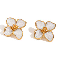 ES635 Anting Stud Elegan Berlapis Emas 18K dari Baja Tahan Karat, Desain Bunga Geometris Bergaya Kelopak, untuk Wanita, Hadiah Ulang Tahun