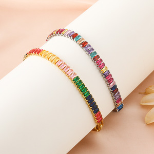 Bracciale Tennis Classico BJG0242B Placcato Oro con Zirconi Colorati e Perline Quadrate - Product Image 2