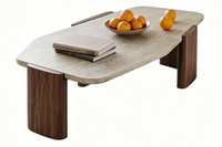 Table basse minimaliste en noyer et travertin naturel pour hôtel, villa, appartement, salon, salle de séjour, maison, table à thé