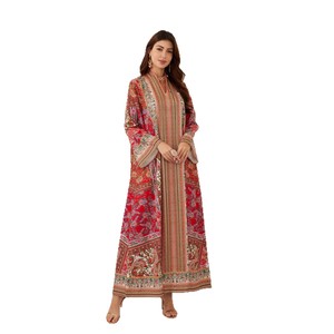 Vestido Holgado de Manga Larga con Estampado para Mujeres Musulmanas, Elegante, de Poliéster, BX01, para Comercio Electrónico Transfronterizo en Europa y Oriente Medio - Product Image 5